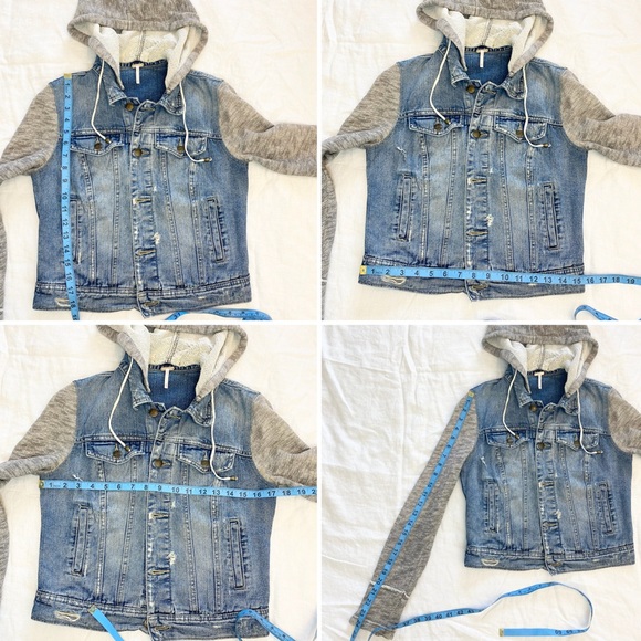 Free People Blue Hooded Distressed Denim Jean Jacket - Picture 15 of 16